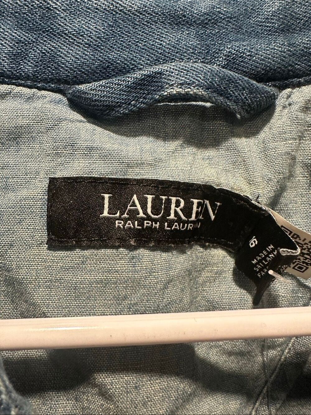 Lauren Ralph Lauren Denim Trench Coat Women Size 16 Blue Belted Chambray Jacket - Picture 3 of 11